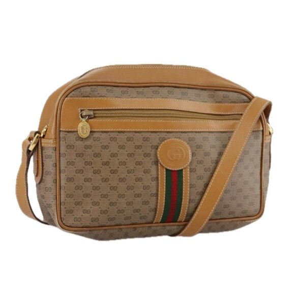 GUCCI Micro GG Supreme Web Sherry Line Shoulder Bag PVC Beige Red Auth th5563 - Picture 1 of 16